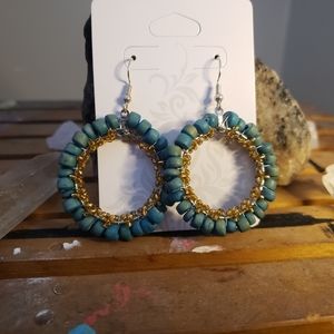 Handmade Teal and gold earrings